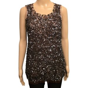Chico's Leopard Print Neckline Sequin Sleeveless Top Size S